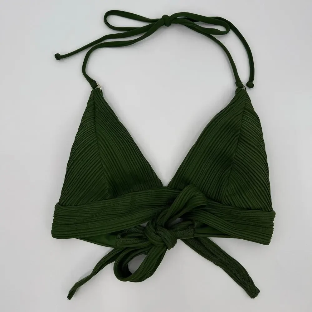 Robin Piccone Bikini Top Size Large NEW Green Lily Halter Swim Tie Back NWOT